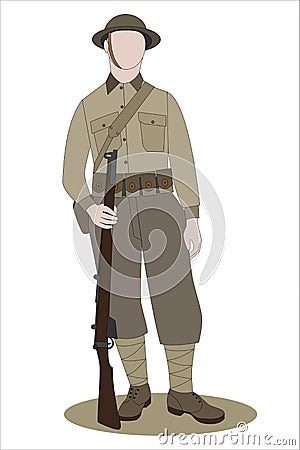 WW1 British Army Soldier from France 1918, on white Vector Illustration