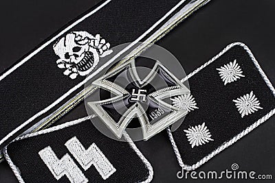 WW2 German Waffen-SS military insignia with Iron Cross award Editorial Stock Photo