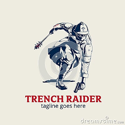 WW1 Trench Raider in vintage style Vector Illustration