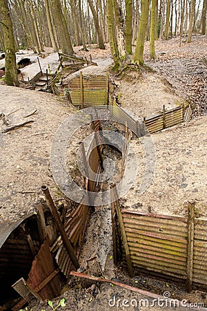 WW1 trenches at Sanctuary Wood, Ypres, Belgium. Editorial Stock Photo
