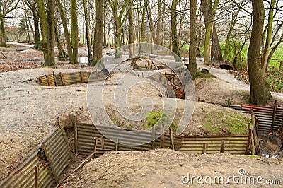 WW1 trenches at Sanctuary Wood, Ypres, Belgium. Editorial Stock Photo