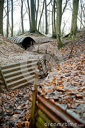 WW1 trenches at Sanctuary Wood, Ypres, Belgium. Stock Photo