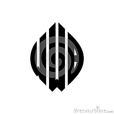 WWB circle letter logo design with circle and ellipse shape. WWB ellipse letters with typographic style. The three initials form a Vector Illustration
