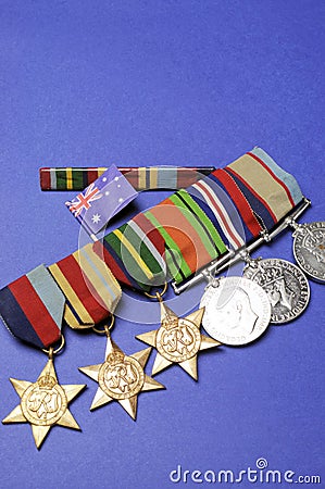 WWII Australian military army corps medals - vertical Stock Photo