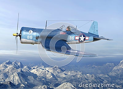 WWII Fighter Plane Warbird Pilot, Military Stock Photo