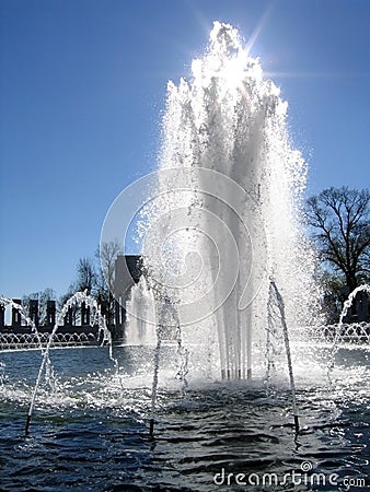 WWII Memorial Washington DC, backlit fountain Editorial Stock Photo