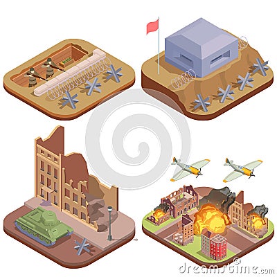 WWII Military Attack Isometric Vector Illustration