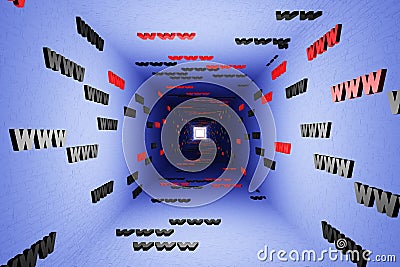 WWW symbols sign in blue tunnel background 3d render. Hypertext transfer protocol secure web 3 Stock Photo