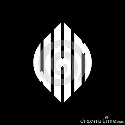 WXM circle letter logo design with circle and ellipse shape. WXM ellipse letters with typographic style. The three initials form a Vector Illustration