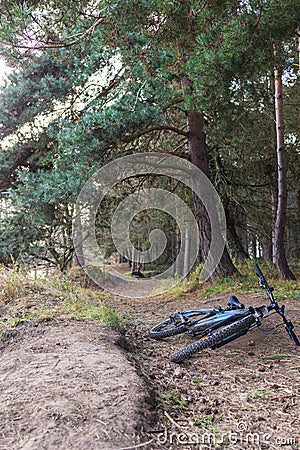 Wylam, Northumberland England: Feb 2022: Ebiking e-bike in north east on a sunny winter day. E-mountain bike parked Editorial Stock Photo
