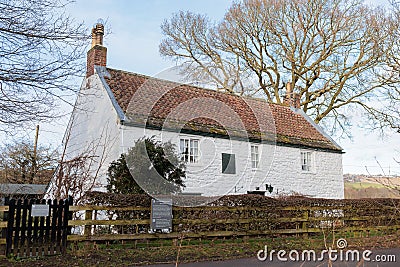 Wylam, Northumberland England: Feb 2022: Exterior of George Stephenson`s Birthplace on the Wagon Way cycle route 72 Editorial Stock Photo