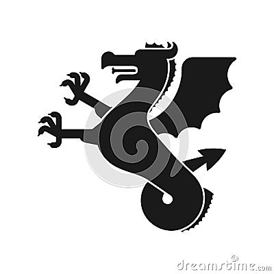 Wyvern Heraldic animal silhouette. Sea Dragon with fishtail. Fan Vector Illustration