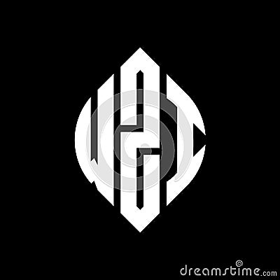 WZI circle letter logo design with circle and ellipse shape. WZI ellipse letters with typographic style. The three initials form a Vector Illustration