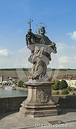 WÃ¼rzburg, Germany - Old Main Bridge, Statue of a Saint Stock Photo
