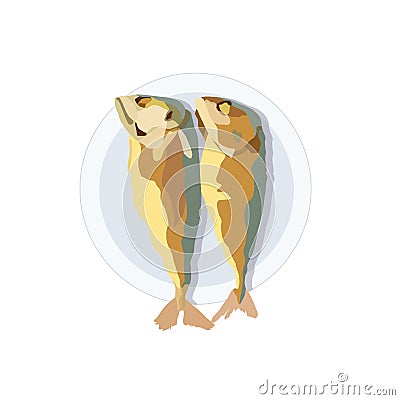 Fried mackerel in the plate on white background Cartoon Illustration