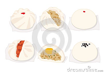 Steamed pork buns,dim sum and chinese cuisine Cartoon Illustration