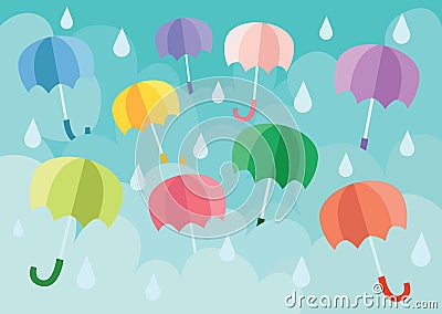 Umbrella floating in the sky and bright sky background Cartoon Illustration