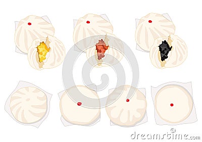 Steamed stuff bun,dim sum and chinese cuisine Cartoon Illustration