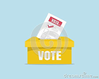 Puts voting ballot in ballot box. Voting and election concept Vector Illustration