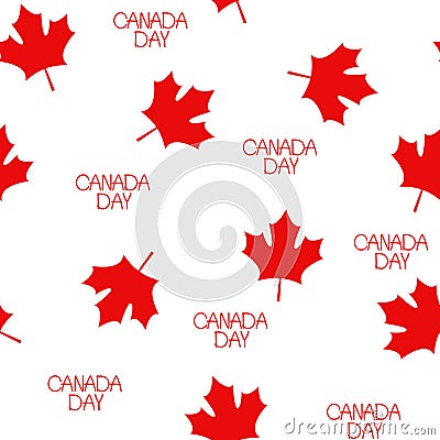 Canada Day. Maple leaves, hand lettering in a seamless festive vector pattern. Vector Illustration