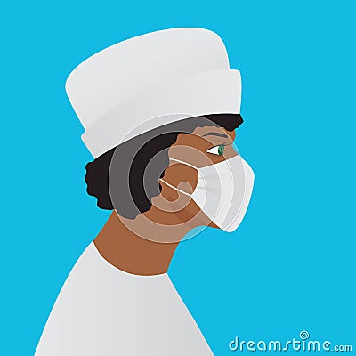 Afro american woman in doctor or nurse uniform. Colored social vector icon. Vector Illustration