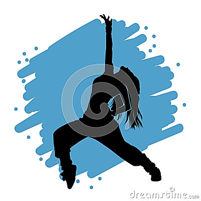 Urban dancer silhouette hip hop or breakdancing female illustration Vector Illustration