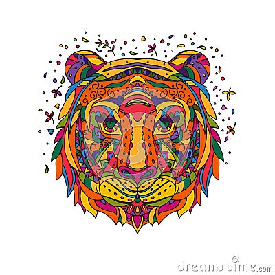 Abstract Tiger head. Vector coloring page in doodle style on a white background. Vector Illustration
