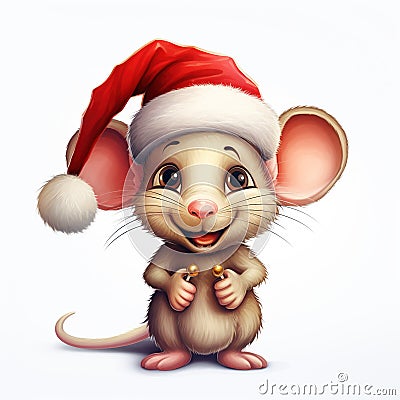 Jolly Mouse Joy: Christmas Watercolor Illustration Clipart - Isolated on White Background - Generative AI Cartoon Illustration