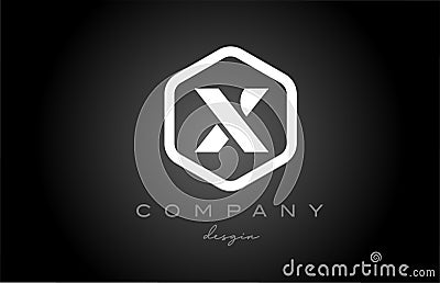 X black white hexagon alphabet letter logo icon design. Creative template for business and company Vector Illustration