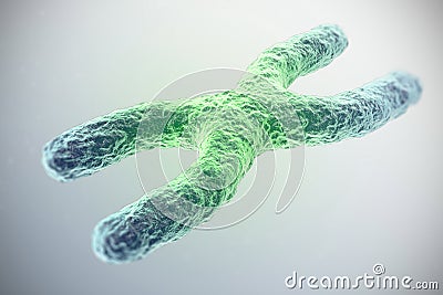 X chromosome, green in the center, the concept of infection, mutation, disease, with focus effect. 3d illustration Cartoon Illustration
