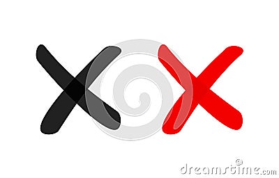 X close delete cross mark symbol icon isolated, deny handwritten error choice element, reject tick button Vector Illustration