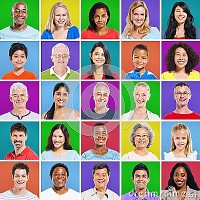 5 x 5 Colourful Grid with facial expressions Stock Photo