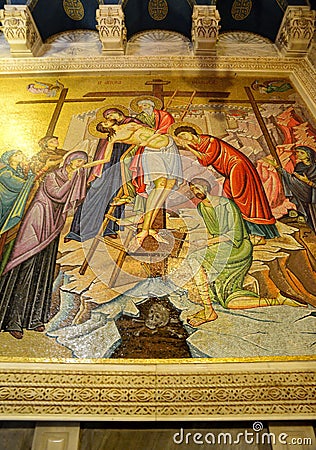 Descending Jesus from the cross. Mosaic Stock Photo