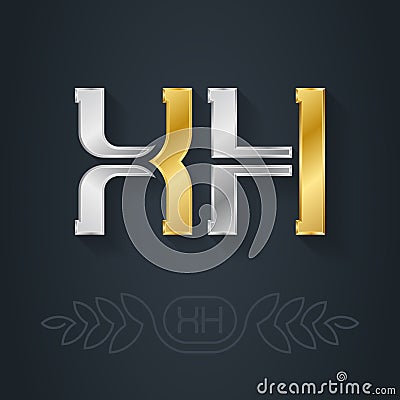 X and H - Metallic 3d icon or Vector logotype template. Design element with line art option. XH - 2-letter code. Initials or Vector Illustration