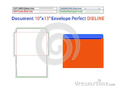 9x12 inch Document envelope dieline template and 3D envelope editable easily resizable Vector Illustration