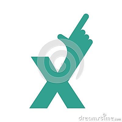 X letter hand isolated. Forefinger lettering on white bacgkround. Vector Illustration