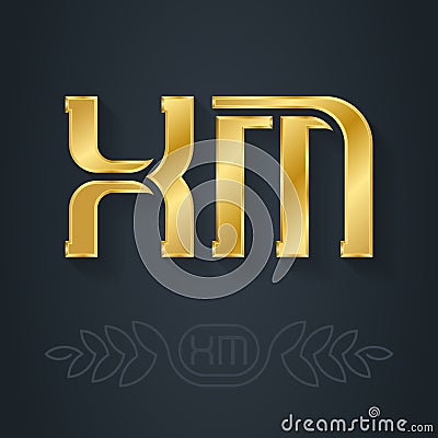 X and M initial golden logo. XM - Metallic 3d icon or logotype template. MX - design element with lineart option. Gold Vector Illustration