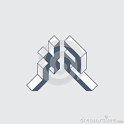 X2 - monogram or logotype. Isometric 3d font for design. Three-dimension letters. X and 2 vector logo Vector Illustration