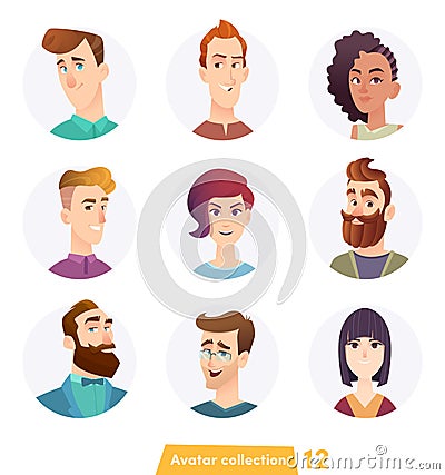 Cheerful people avatar collection. User faces. Trendy modern style. Flat Cartoon Character design. Vector Illustration