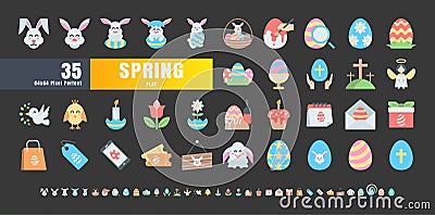 64x64 Pixel Perfect. Easter Day Set. Flat Color Icons. For App, Web, Print. Ready to use and Easy to Customize. Editable Stroke Vector Illustration