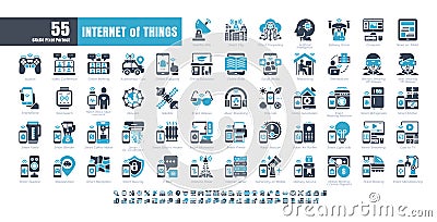 64x64 Pixel Perfect. Internet of Things IOT. Bicolor solid Glyph Icons Vector. for Website, Application, Printing, Document, Vector Illustration