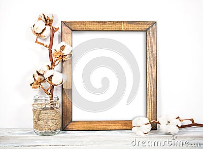 8x10 16x20 Portrait Frame, Natural Wood, Styled Wooden Frame Stock Photo