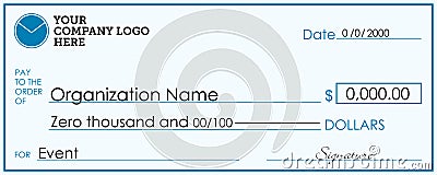 Large Presentation Check Template | Giant Check for Fundraisers and Charitable Events Vector Illustration