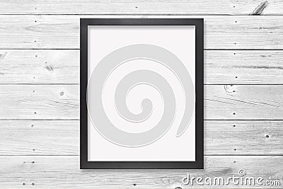 4x5 Ratio Black Frame Art Mockup on Wood Wall Stock Photo