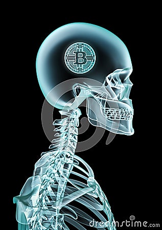 X-ray bitcoin concept Cartoon Illustration