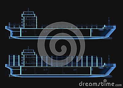X-ray cargo ship or vessel isolated on black Stock Photo