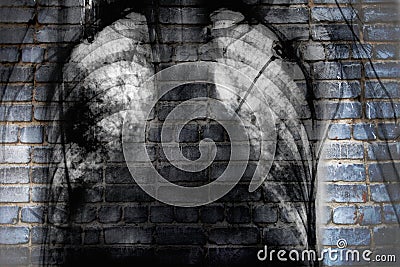 X-ray of chest on the brick wall, concept of social trouble Editorial Stock Photo