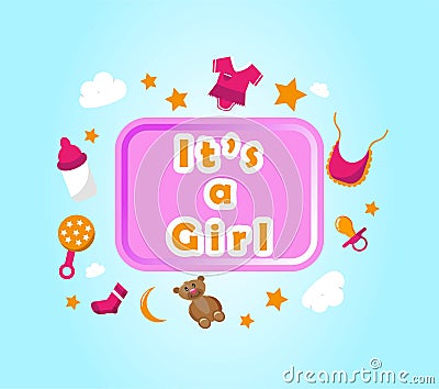 It's a girl lettering set for invitation and greeting card, prints and posters Cartoon Illustration