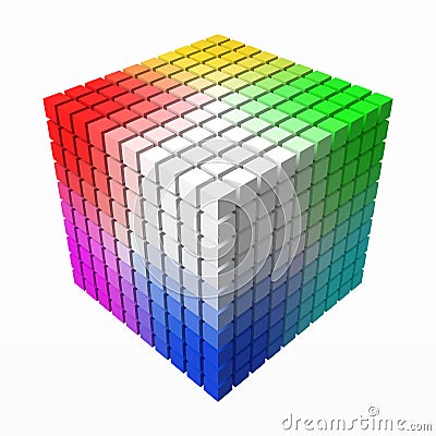 10x10 small cubes makes color gradient in shape of big cube. 3d style vector illustration. Vector Illustration