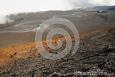 Winding Track To Etna Summit Craters, Sicily Stock Photo